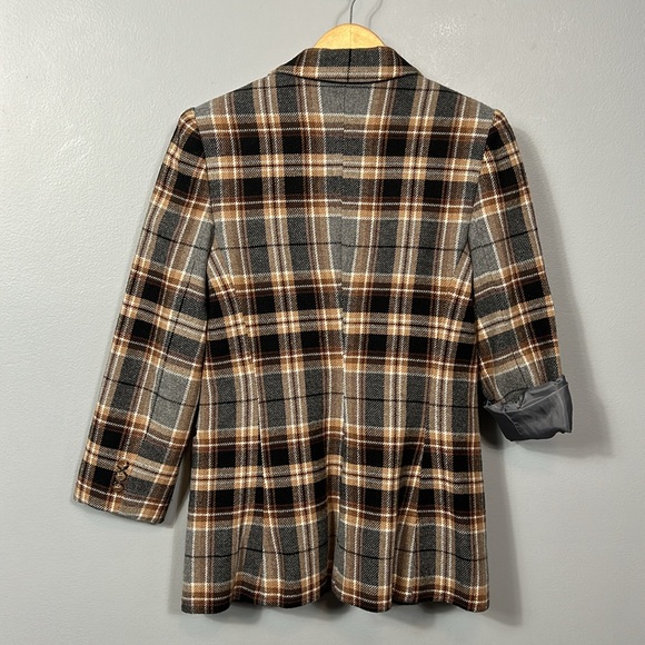 White Stag Brown Gray Plaid Double Button Wool Blazer  size vintage 8 - Picture 10 of 17